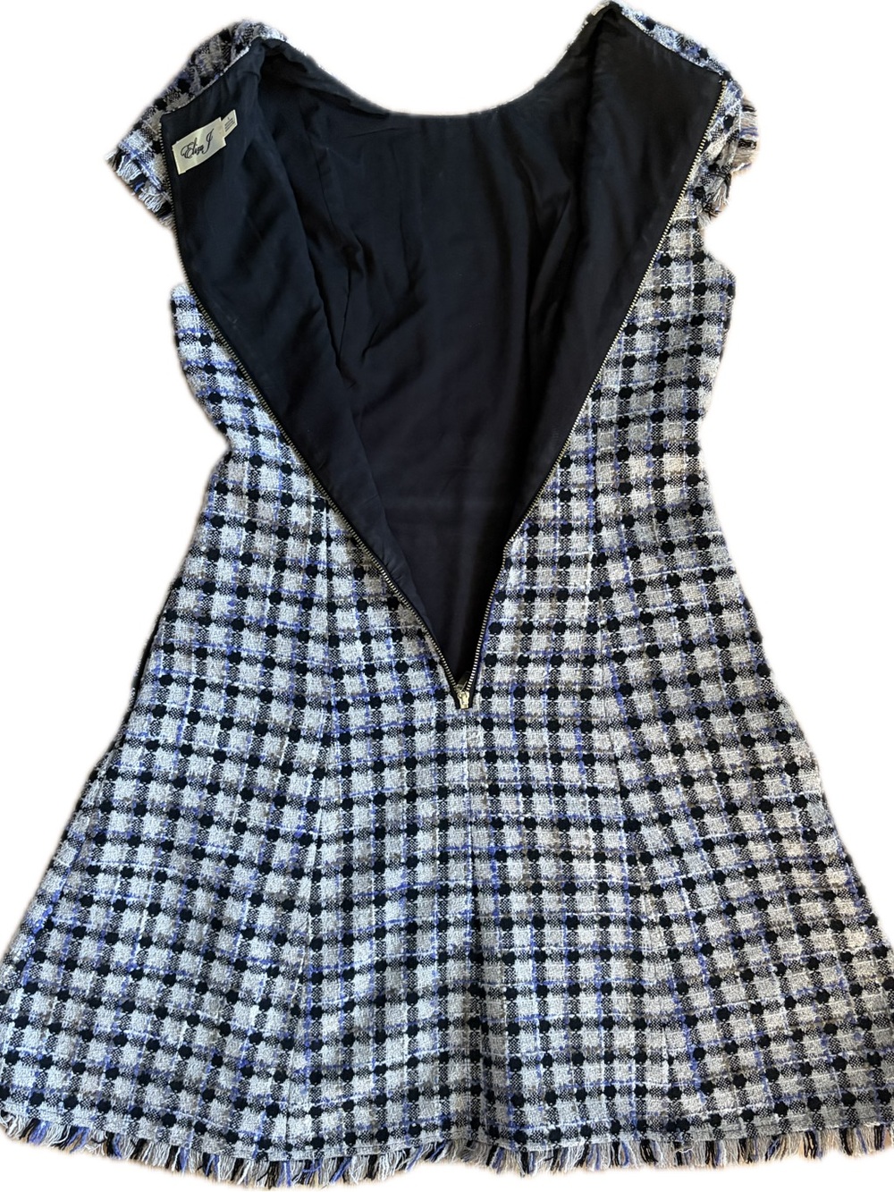 Eliza J Black, White & Blue Plaid Tweed Midi Dress - Picture 5 of 6